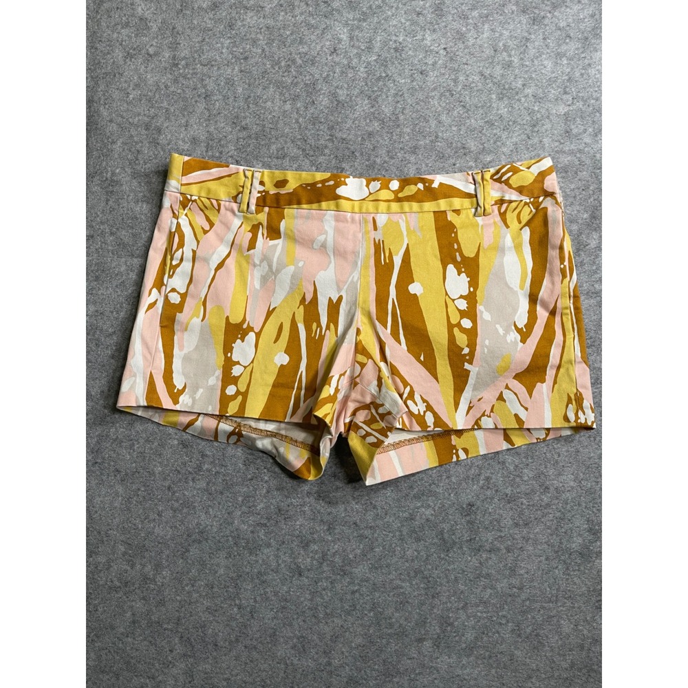 J.Crew Stretch Chino Shorts Women‎ 6 Yellow Pink Abstract Print Cotton Blend